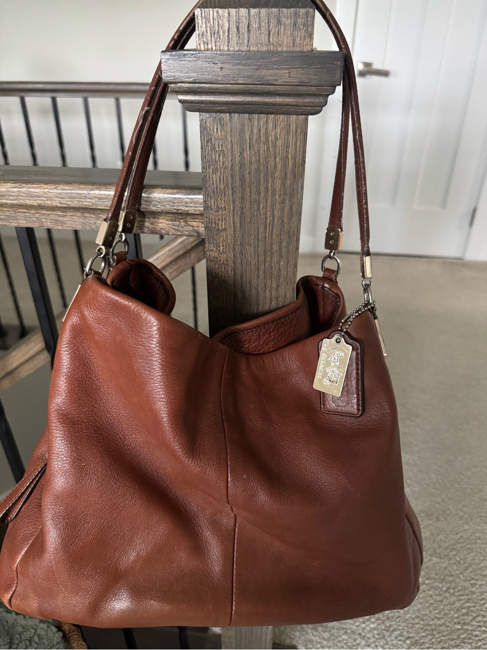 Coach Brown Pebbled Leather Shoulder Bag with Gold Hardware